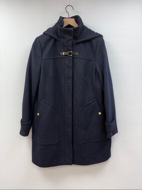 Cole Haan Wool Blend Longline Duffle Coat Tunic Winter Jacket Navy 12